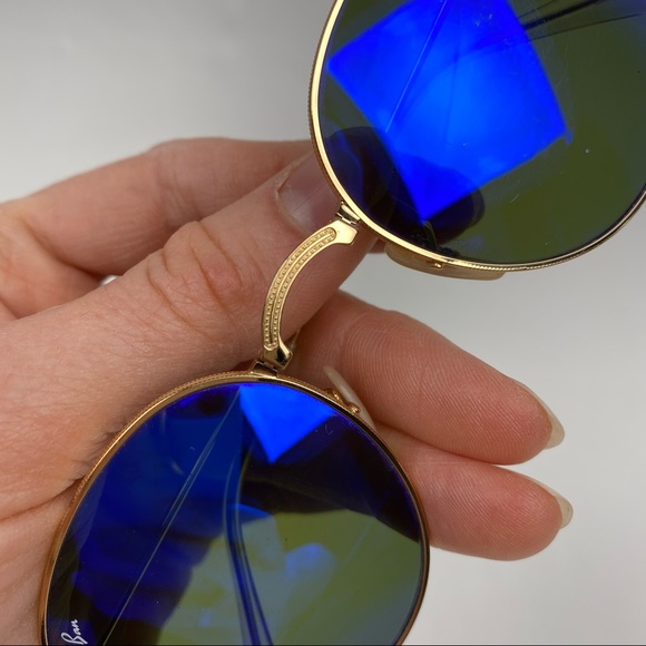 RayBan Blue Mirror Lens Gold Wire Folding Frames - Picture 9 of 16